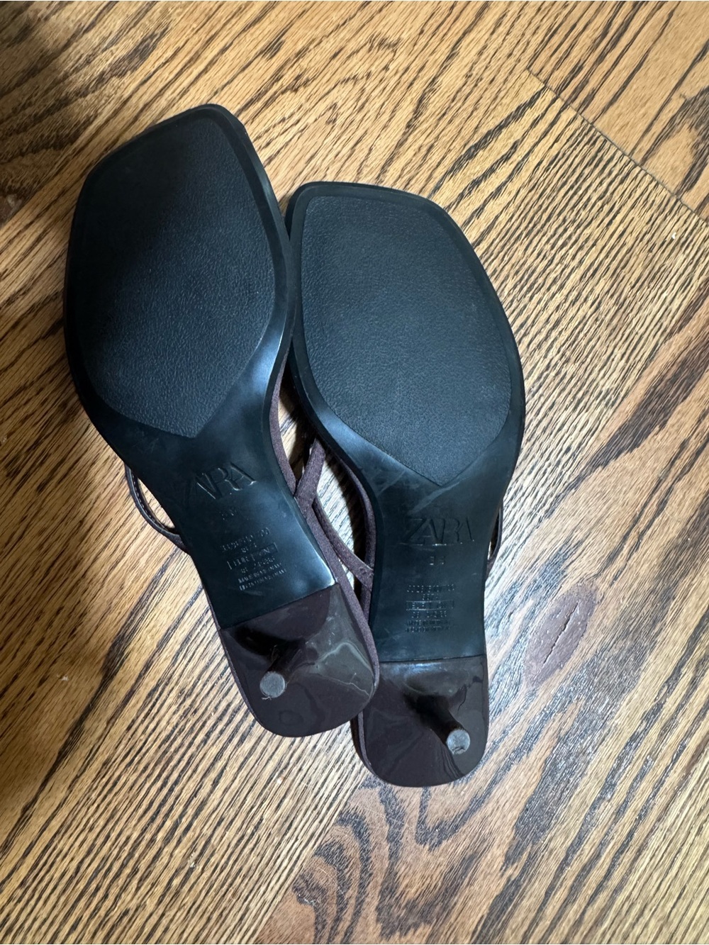 Zara Dark Brown Satin Kitten-Heel Thong Sandals - Picture 4 of 5